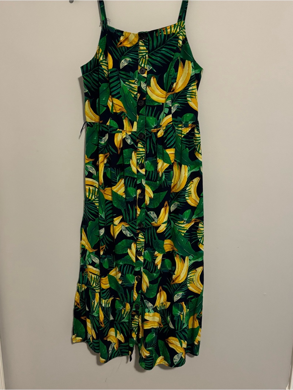 Old Navy Green and Yellow Tropical Banana Print Maxi Dress